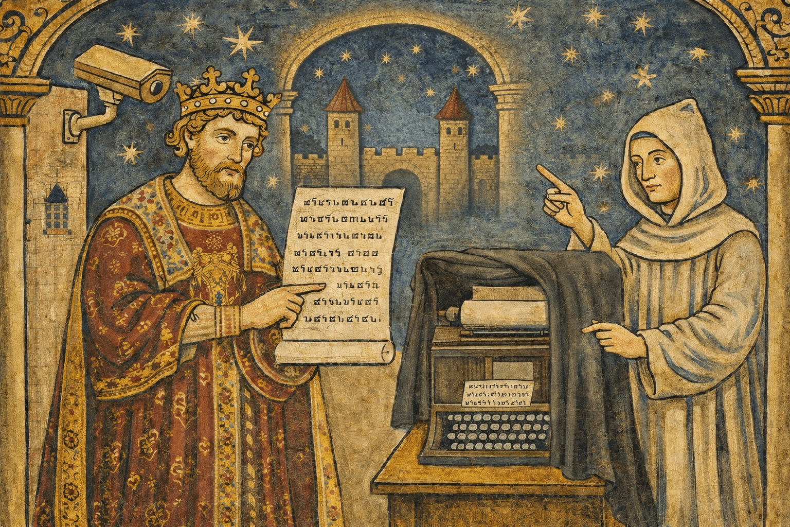 Medieval illuminated manuscript depicting a scholarly king